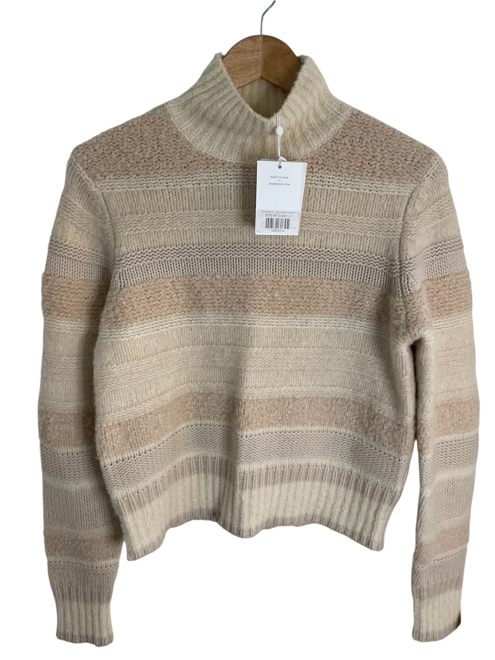 Zimmermann Cream Lyrical Striped Sweater Alpaca - Merino Wool Blend Size 2 new